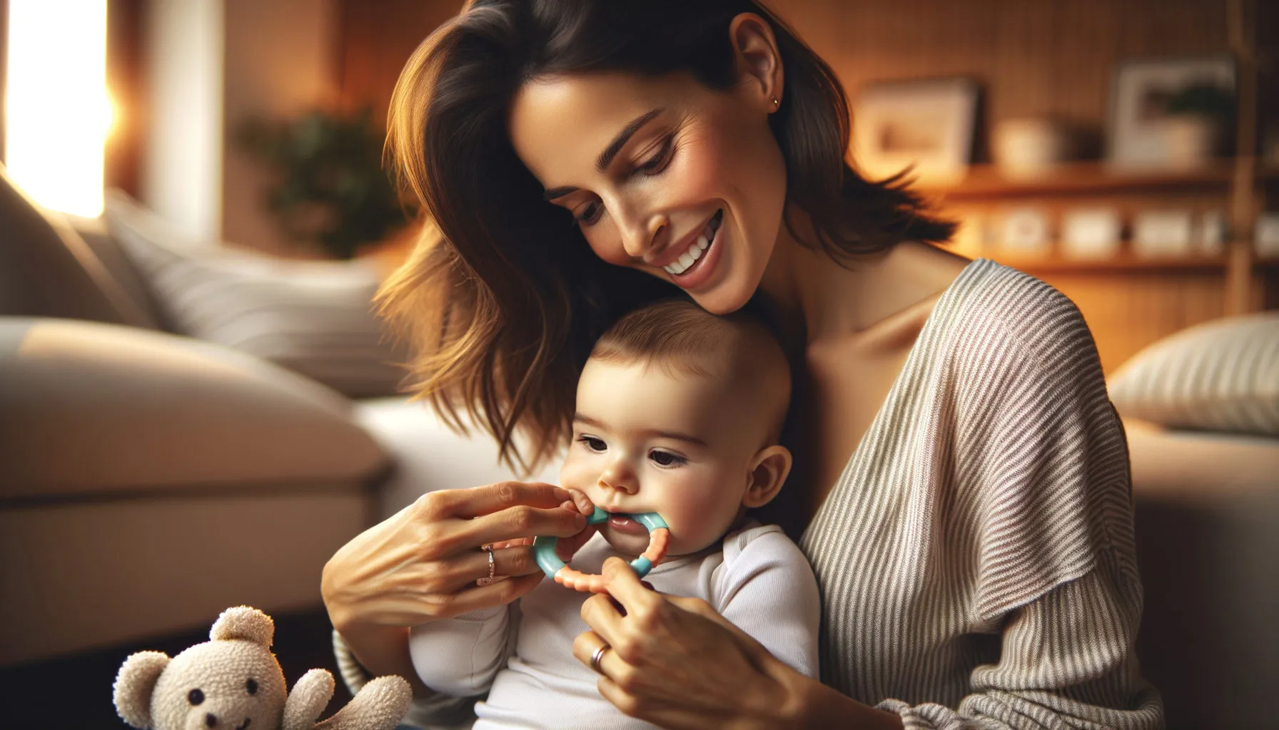 mum gives baby teething ring for baby teething remedies